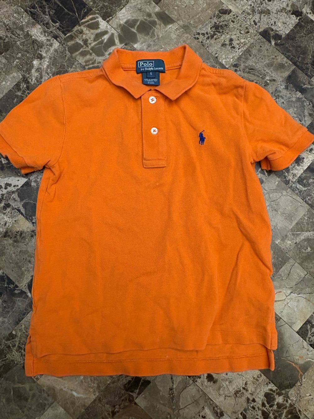 Ralph Lauren Orange Short-Sleeve Polo with Navy Logo 100% cotton 5 years